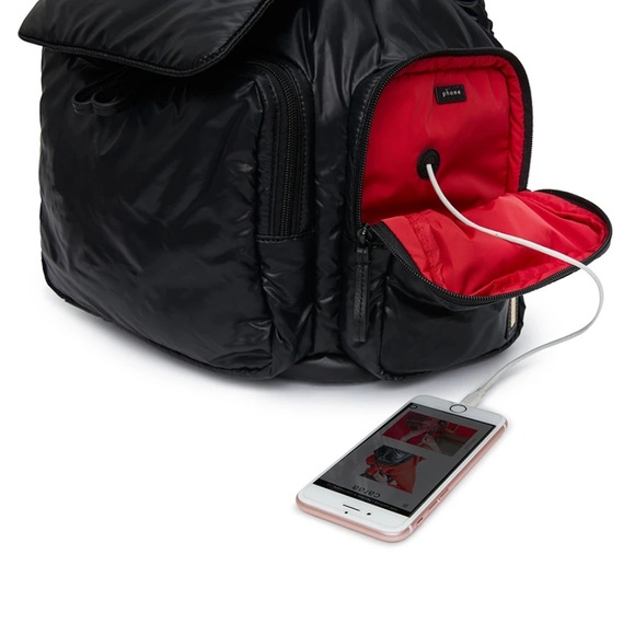 Caraa Black Vegan Faux Leather Drawstring Waterproof Backpack NWT Travel Work - Picture 5 of 10